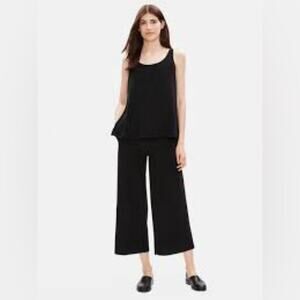 Eileen Fisher Silk Georgette Crepe Scoop Neck Tank Black Medium